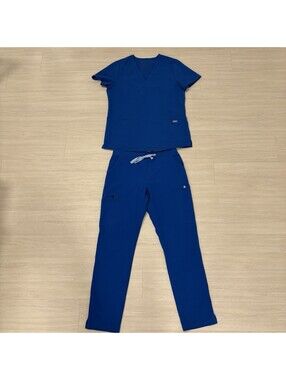 FIGS Royal Blue Scrub Set Womens Catarina V-Neck Top Yola High Rise Pants Small